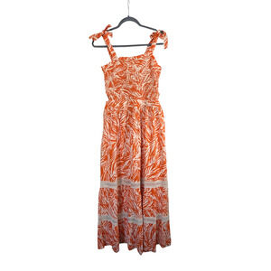 Sincerely Jules Orange Palm Leaf Tiered Cutout Ties Maxi Sundress, Women's Large